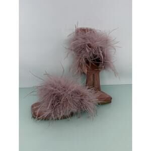 Jeffrey Campbell Daisy Feather Ostrich Mule Slippers Pink Square Toe Slip On Sz6